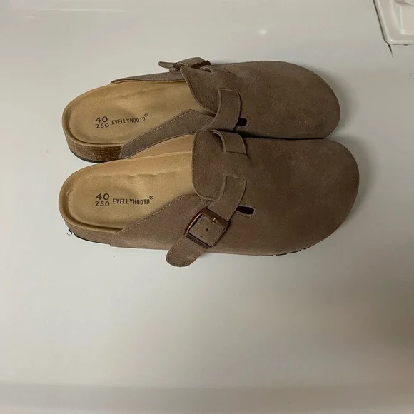 Tan Suede Clogs with Adjustable Buckle. Like new, only worn twice. So comfy! - Picture 3 of 9